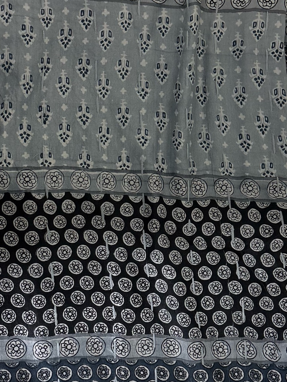 Light Blue and Black Pattern Block Silk Scarf - Women Accessories